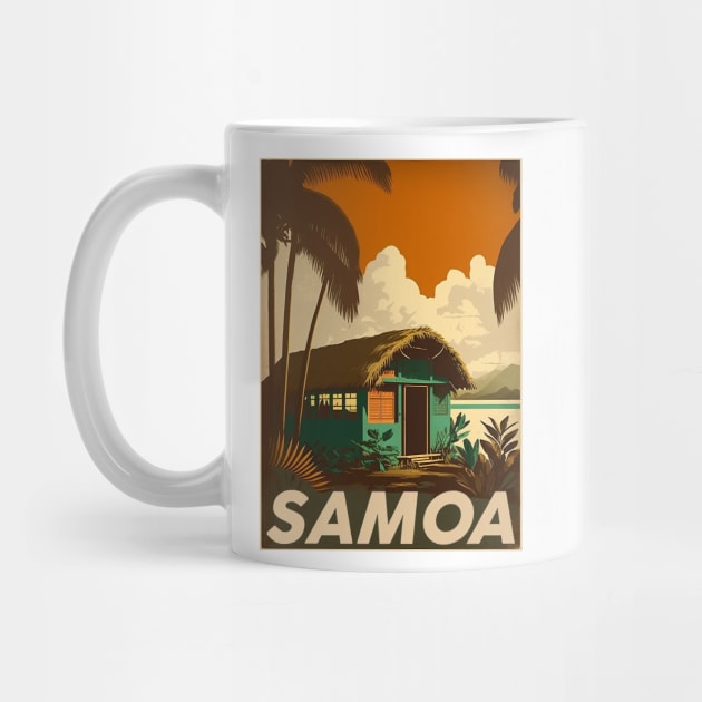 Samoa Hut Vintage Travel Art Poster by OldTravelArt